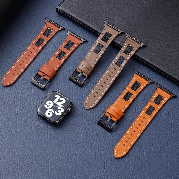 Apple Watch Series 49 mm - 45 mm - 44 mm - 42 mm ekte kuskinnbånd - Hvit