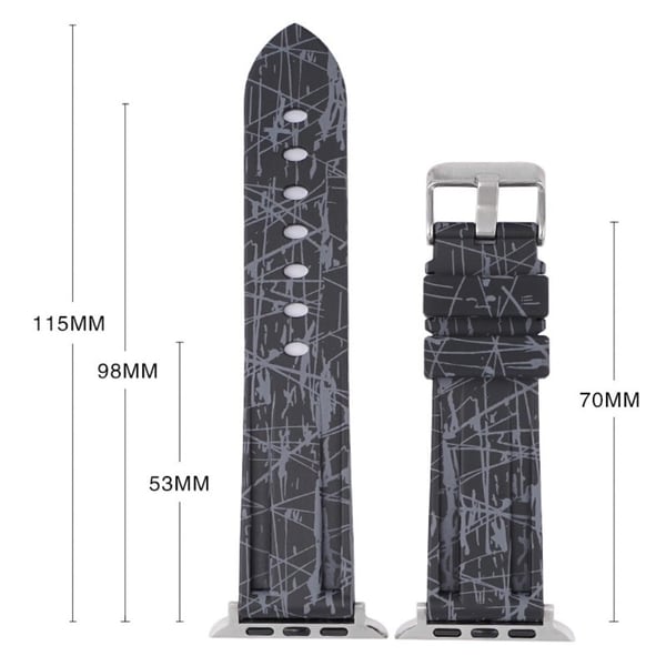 Apple Watch Series 49 mm - 45 mm - 44 mm - 42 mm gummiklokkearmbånd, sølvspenne - Grå