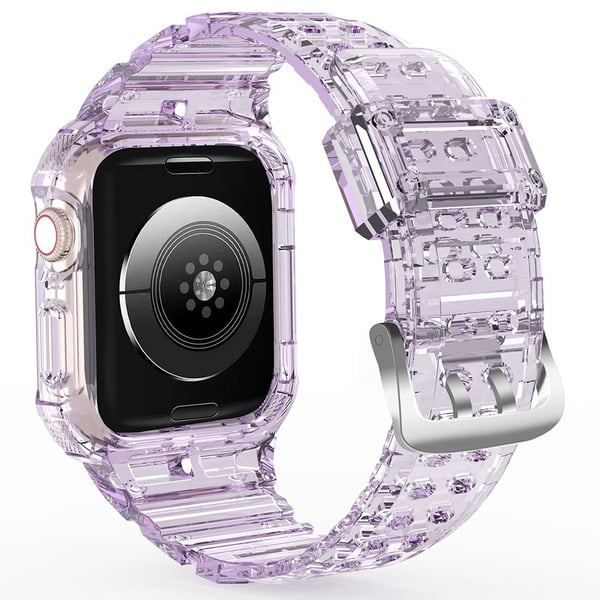 Apple Watch Series 7 8 9 41mm / Series 7 8 9 45mm Fleksibel klokkerem med etui - Gjennomsiktig Lilla
