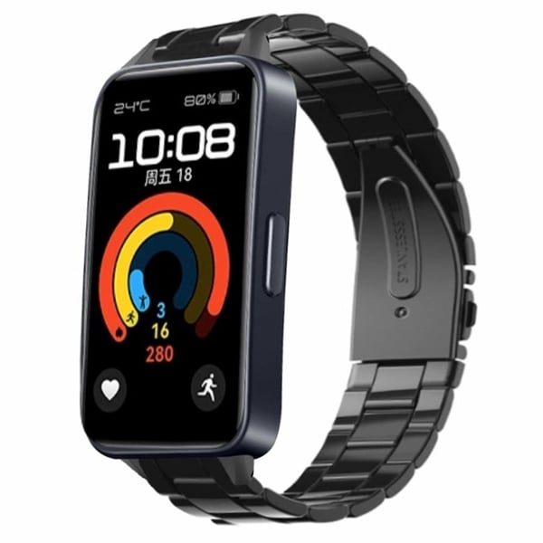 Huawei Band 9 Urrem rustfrit stål slank urrem med metalstik - Sort