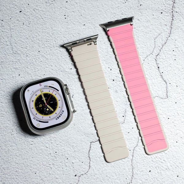 Apple Watch Series 41mm - 40mm - 38mm Magnetisk silikonrem - Rosa + Hvit