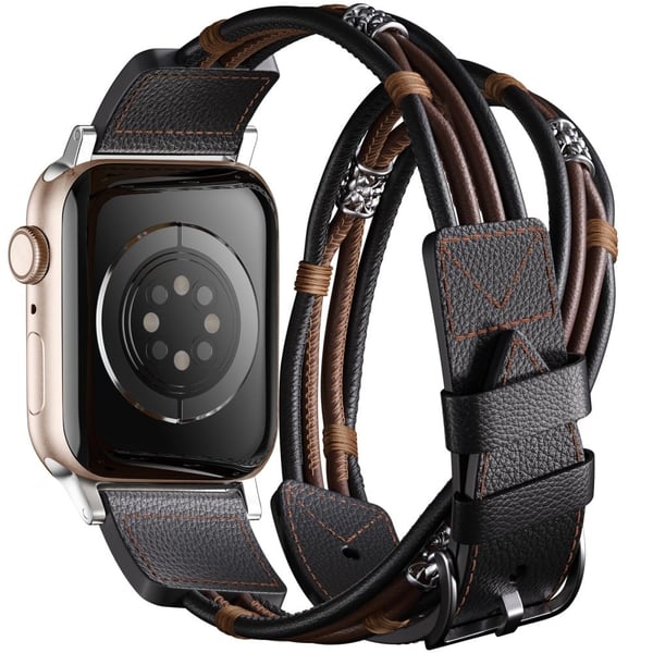M / L Størrelse Stilig stilreim Apple Watch Series 49mm - 45mm - 44mm - 42mm Cowhide Watchband - Svart