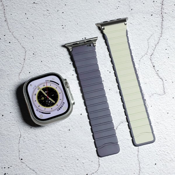 Apple Watch Series 49mm - 45mm - 44mm - 42mm Magnetisk silikonklokkearmbånd - Lysegrå + Blå