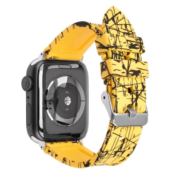 Apple Watch Series 49 mm - 45 mm - 44 mm - 42 mm gummiklokkearmbånd, sølvspenne - Gul