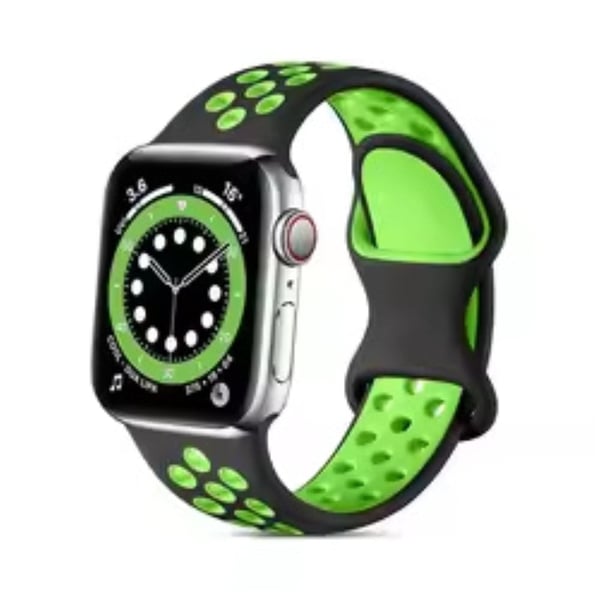 Apple Watch Series 41mm - 40mm - 38mm Silikonklokkearmbånd med to farger - Svart + Grønn