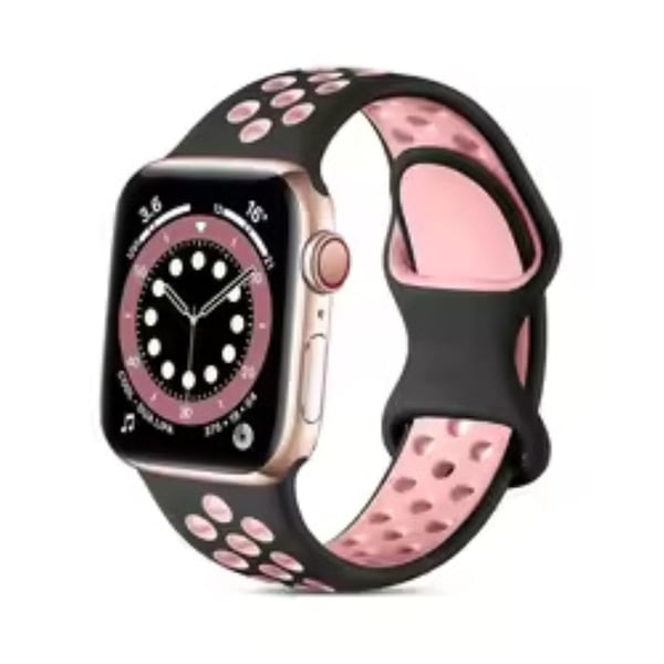 Apple Watch Series 41mm - 40mm - 38mm Silikonklokkearmbånd med to farger - Svart + Lyserosa