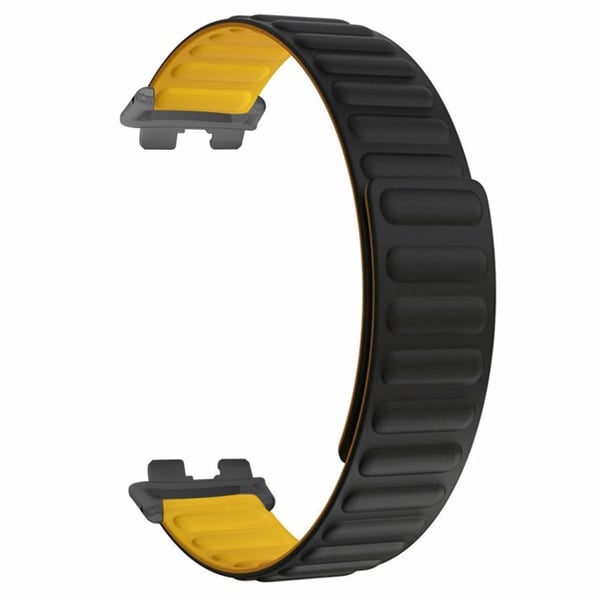 Huawei Band 9 Magnetisk klokkerem Justerbar silikonklokkerem Erstatningsklokke tilbehør - Svart + Gul