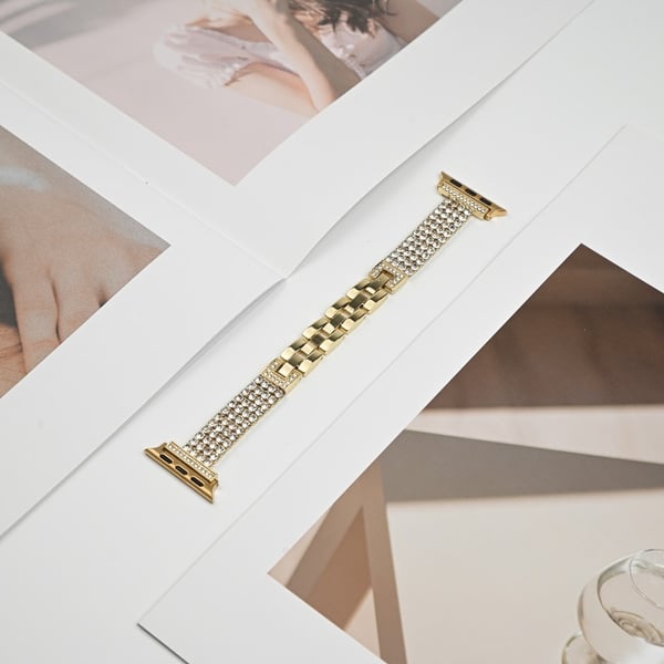 Apple Watch Series 41mm - 40mm - 38mm Armbånd 4 rader Rhinestone sinklegert klokkerem - Gull