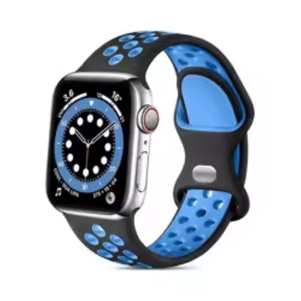 Apple Watch Series 41mm - 40mm - 38mm Silikonklokkearmbånd med to farger - Svart + Lyseblå
