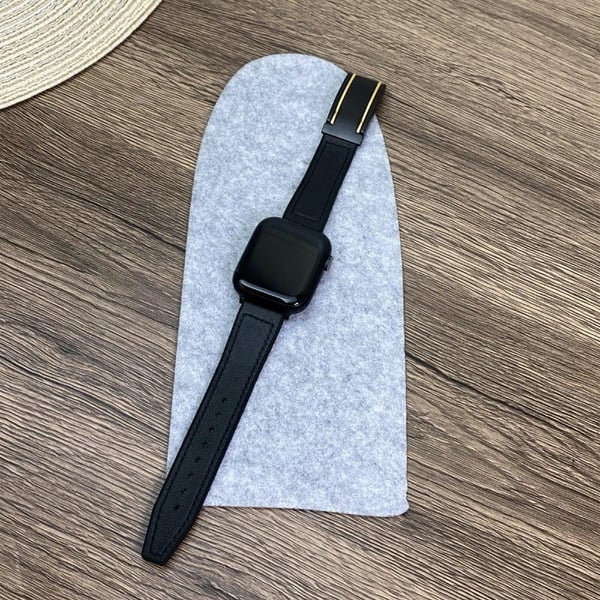 Apple Watch Series 41mm - 40mm - 38mm urrem silikone + ægte okselæderrem - Sort Guld