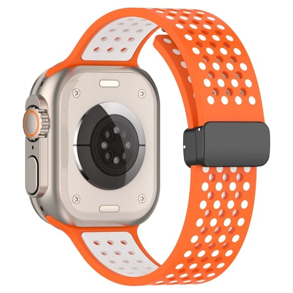 Apple Watch Series 49mm - 45mm - 44mm - 42mm Silikonklokkearmbånd Dual Color - Oransje + Hvit