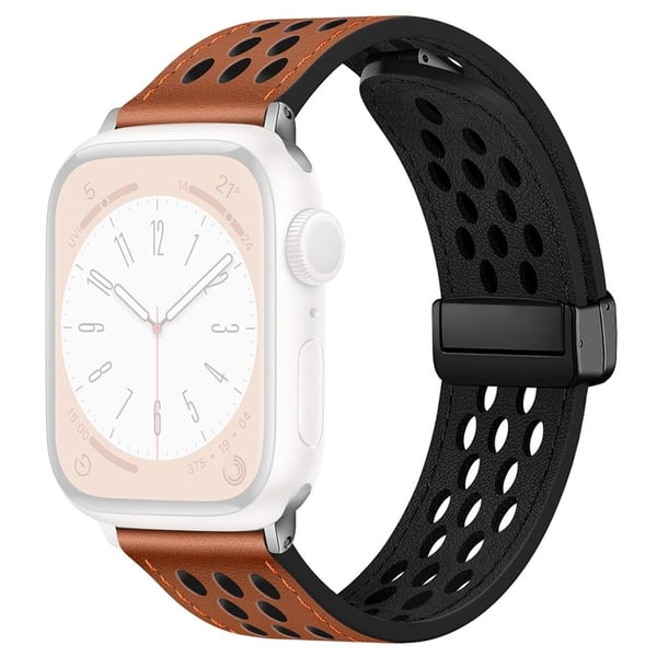 Apple Watch Series 49mm - 45mm - 44mm - 42mm Pustende lærarmbånd - Brun