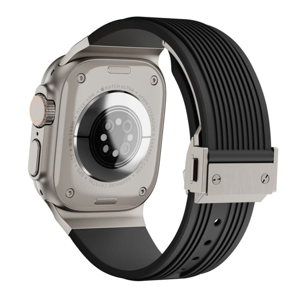 Apple Watch Series 49mm - 45mm - 44mm - 42mm silikoninen ranneke soljella - Musta