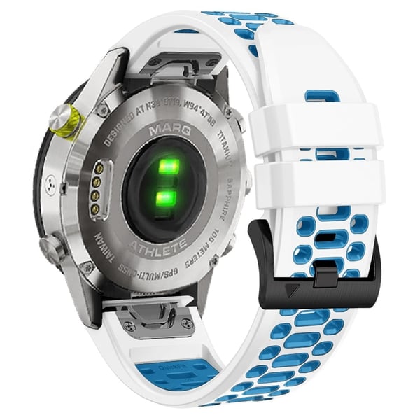 Garmin Fenix 7 / 7 Pro Silikonklokkebånd 22mm Dual Color Band med 3 rader hull - Hvit + Blå