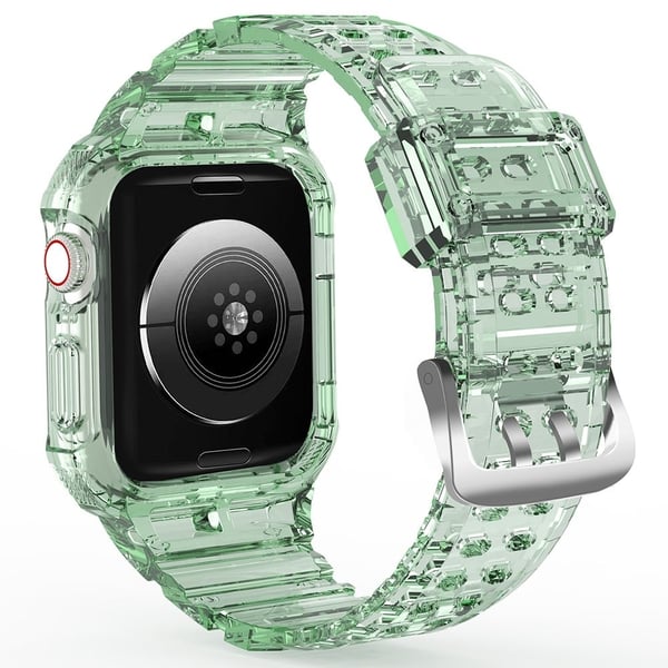 Apple Watch Series 7 8 9 41mm / Series 7 8 9 45mm Fleksibel klokkerem med etui - Gjennomsiktig Grønn