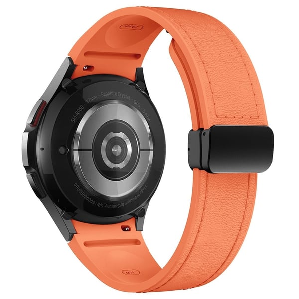Samsung Watch4 Classic Active / Watch 5 / Watch6 Classic silikoni + nahkanauha Smartwatch hihna - Oranssi + Musta Solki
