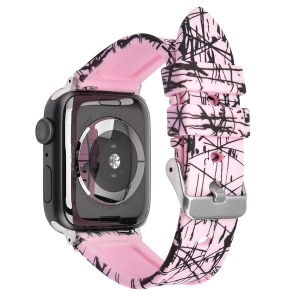 Apple Watch Series 41 mm - 40 mm - 38 mm gummirem med sølvfarget spenne - Rosa