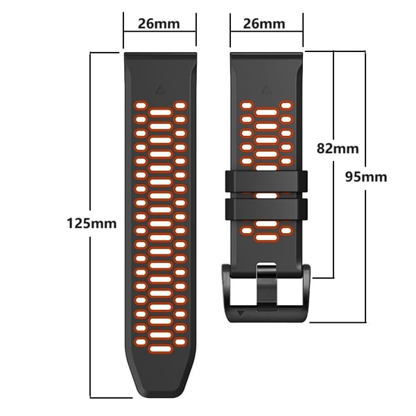Garmin Fenix 7X / 7X Pro / 6X Quickfit 26 mm klokkerem med tre rader med hull i to farger silikonrem - Oransje / Svart