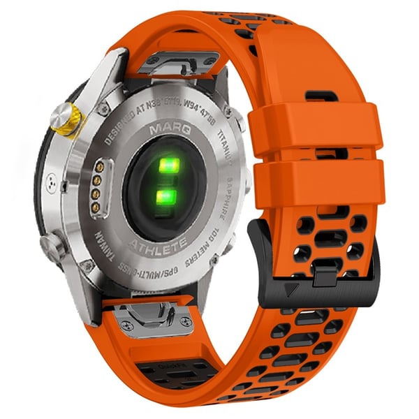 Garmin Fenix 7X / 7X Pro / 6X Quickfit 26 mm klokkerem med tre rader med hull i to farger silikonrem - Oransje / Svart