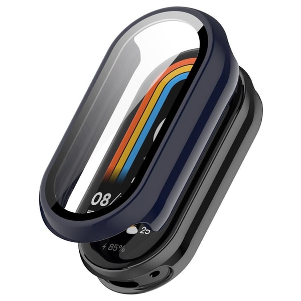 Xiaomi Mi Band 8 / 8 NFC støtbestandig etui + skjermbeskytter av herdet glass i blank stil - Mørkeblå