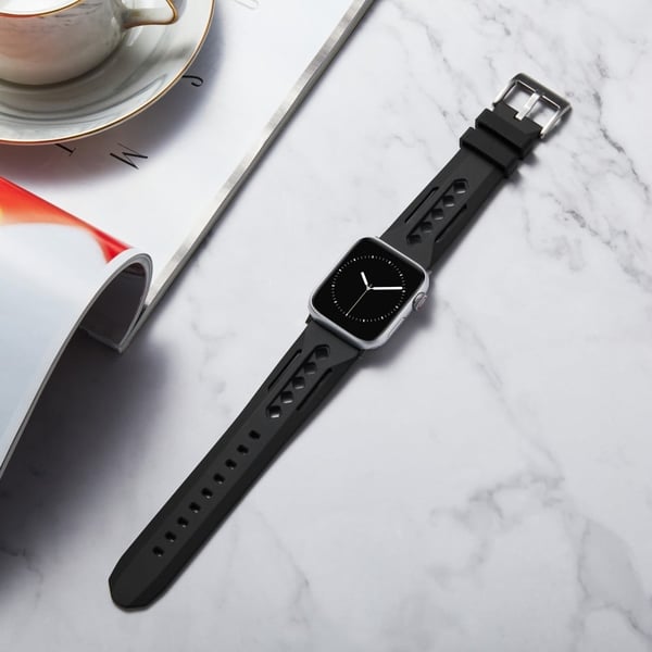 Apple Watch Series 49mm - 45mm - 44mm - 42mm Silikonklokkearmbånd hul - Svart