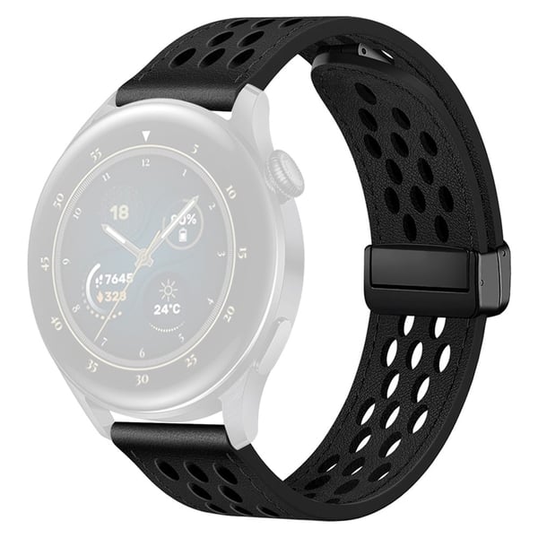 Huawei Watch GT 4 46mm / 4 Pro / Samsung Galaxy Watch3 / Watch 4 Band Hollow-Out 22mm lærklokkerem - Svart