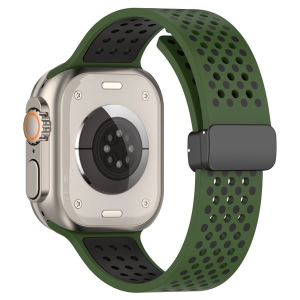 Apple Watch Series 41mm - 40mm - 38mm Silikonarmbånd med magnetisk urrem i to farger - Militærgrønn + Svart