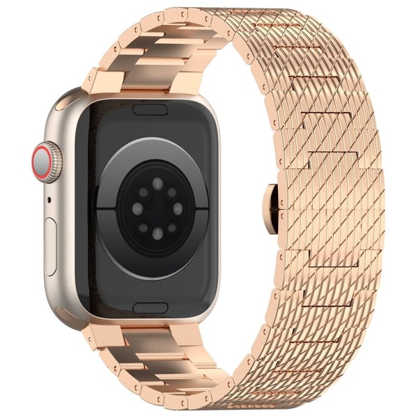 Apple Watch Series 41mm - 40mm - 38mm hihnan tekstuuri ruostumattomasta teräksestä valmistettu ranneke - Ruusukulta
