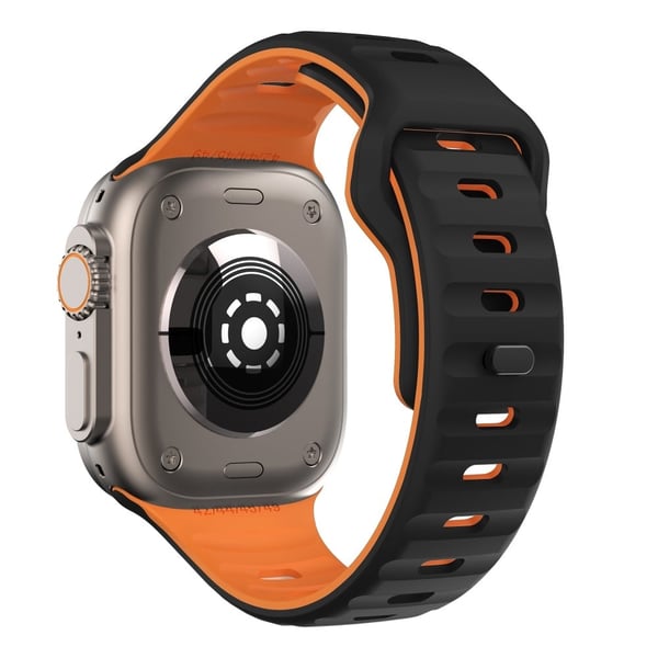 Apple Watch Series 49mm - 45mm - 44mm - 42mm kaksivärinen silikoniranneke - Musta + Oranssi