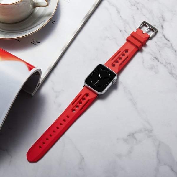 Apple Watch Series 49mm - 45mm - 44mm - 42mm Silikonklokkearmbånd hul - Rød