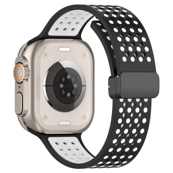 Apple Watch Series 41mm - 40mm - 38mm Silikonarmbånd med magnetisk urrem i to farger - Svart + Hvit