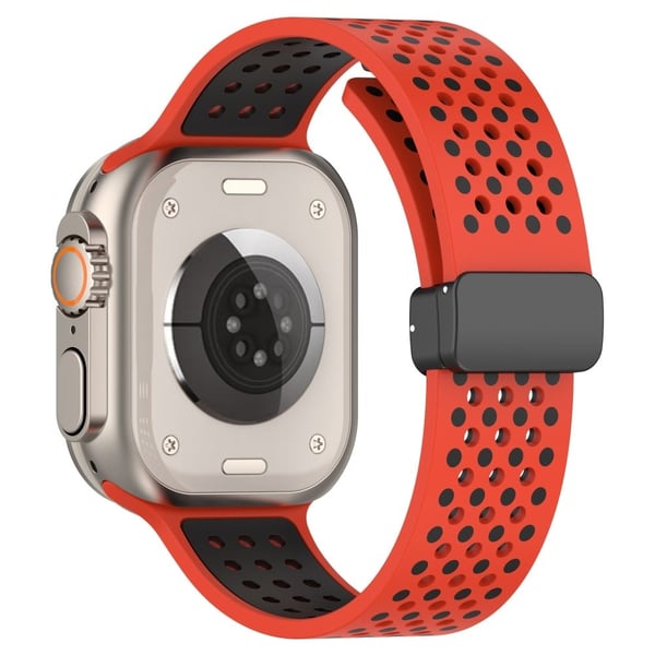 Apple Watch Series 49mm - 45mm - 44mm - 42mm Silikonklokkearmbånd Dual Color - Rød + Svart