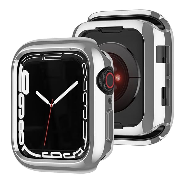 Apple Watch Series 9 8 7 45mm / 6 5 4 SE (2023) SE (2022) SE 44mm / 3 2 1 42mm Fleksibelt Watch Deksel Galvanisert hul ramme - Sølv
