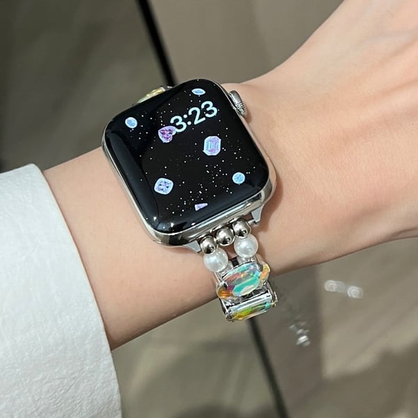 Klokkerem Apple Watch Series 49mm - 45mm - 44mm - 42mm - Justerbar Stil / Laserperle + Hvit Perle