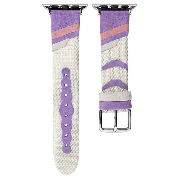 Apple Watch Series 9 8 7 41mm / Series 6 5 4 SE SE (2022) SE (2023) 40mm / Series 3 2 1 38mm Mesh+Leather Band - Lilla (Sølvspenne)
