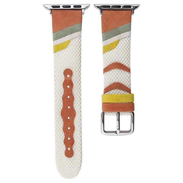 Apple Watch Series 9 8 7 41mm / Series 6 5 4 SE SE (2022) SE (2023) 40mm / Series 3 2 1 38mm Mesh+Leather Band - Brun (Sølvspenne)