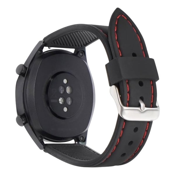 Huawei Watch GT 4 41mm / Garmin Venu 3S Watchband 18mm vanntett Fluorubber håndleddsrem - Svart + Rød Tråd