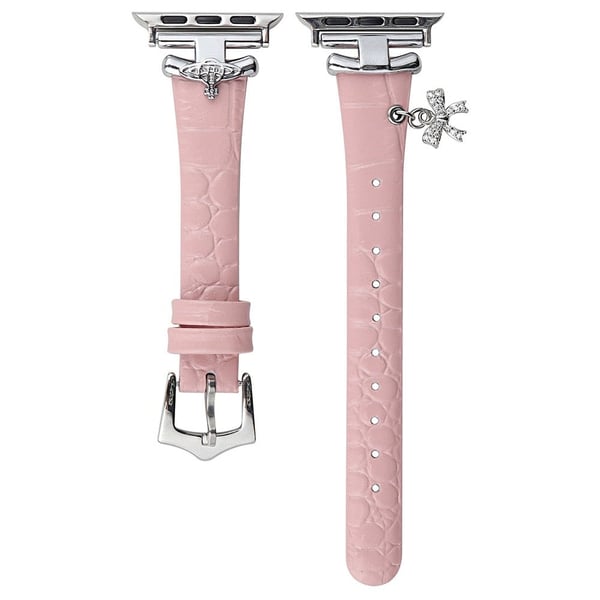 Apple Watch Series 49 mm - 45 mm - 44 mm - 42 mm ekte kuskinnbånd - Rosa / Sølvspenne