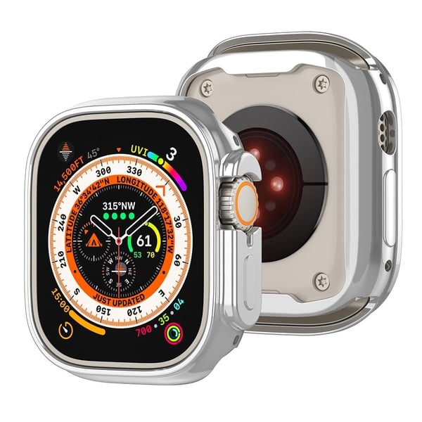 Apple Watch Ultra / Ultra 2 49 mm galvanisering Fleksibel klokkekasse hul anti-fall ramme - Sølv