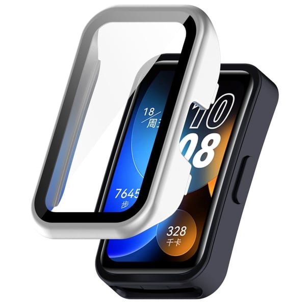 Huawei Band 8 / 8 NFC / 9 / 9 NFC Hårdt stødsikkert urcover med urskærmfilm af hærdet glas - Sølv Huawei Band 8 / 8 NFC / 9 / 9 NFC Hårdt stødsikkert urcover med urskærmfilm af hærdet glas - Sølv