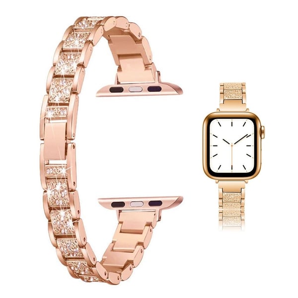 Apple Watch 42 mm - 44 mm klokkerem med rhinestone-dekor - Rose Gull Apple Watch 42 mm - 44 mm klokkerem med rhinestone-dekor - Rose Gull