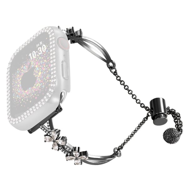 Rhinestone Flower Decor Strap Apple Watch Series 41mm - 40mm - 38mm kobberarmbånd - Svart Rhinestone Flower Decor Strap Apple Watch Series 41mm - 40mm - 38mm kobberarmbånd - Svart