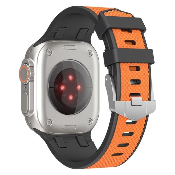 KALEBOLFor KLB-FGWSSGJ-001 Apple Watch Ultra 2 Ultra 49mm / Series 9 8 7 45mm kelloranneke ruudullisella tekstuurilla - Musta + Oranssi