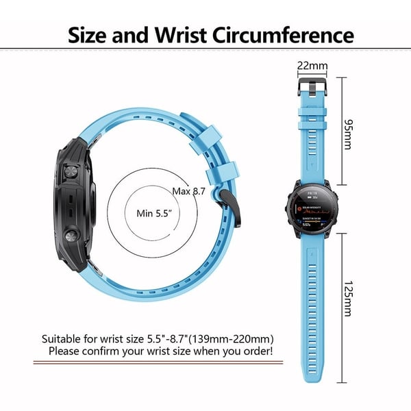 KALEBOL KLB-LWGJ-001 Garmin Fenix 7 / 7 Pro Strap Replacement QuickFit 22mm Silicone Watch Band - Marine Blå