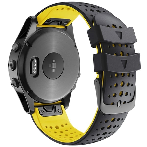 KALEBOL KLB-SSPWGJ-001 Garmin Fenix 6X / Fenix 7X / Instinct 2X Urarmbånd QuickFit 26mm Silikone Urarmbånd - Sort + Gul KALEBOL KLB-SSPWGJ-001 Garmin Fenix 6X / Fenix 7X / Instinct 2X Urarmbånd QuickFit 26mm Silikone Urarmbånd - Sort + Gul