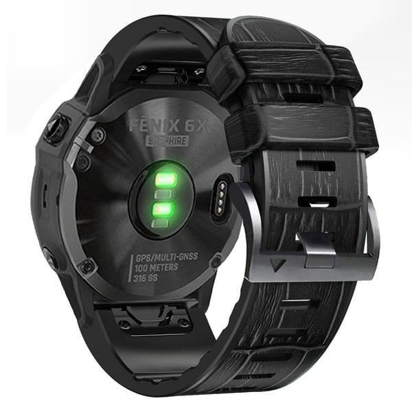 KALEBO KLB-EYWGJPU-001 Garmin Fenix 6X / Fenix 7X / Instinct 2X Armbåndsurrem QuickFit 26 mm med krokodillestruktur - Svart