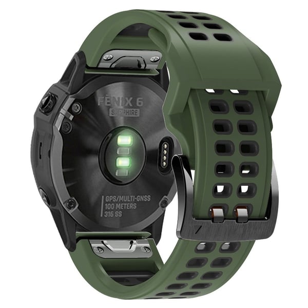 KALEBOL KLB-LWGJ-001 Garmin Fenix 7 / 7 Pro kellonauha QuickFit 22mm hengittävä kaksinkertainen rivi reiät hihna - Armeijan Vihreä + Musta