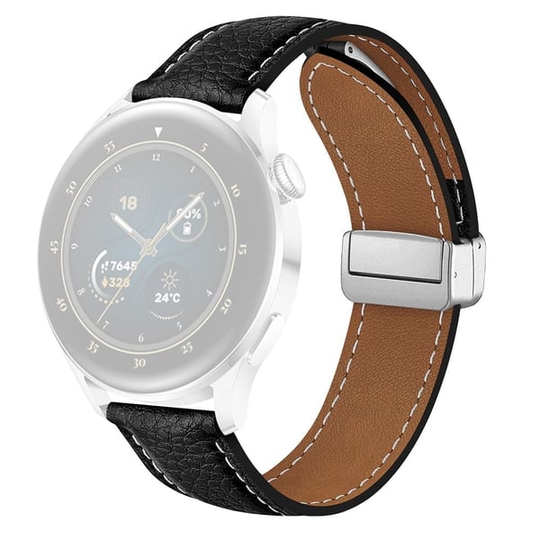 Samsung Galaxy Watch3 45mm / Huawei Watch GT 4 46mm læderrem 22mm magnetisk urrem - Sort Samsung Galaxy Watch3 45mm / Huawei Watch GT 4 46mm læderrem 22mm magnetisk urrem - Sort