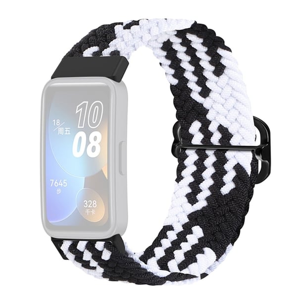 KALEBOL KLB-BZNL-001 Huawei Band 8 Strap Justerbart, flettet nylonklokkearmbånd - Svart + Hvit