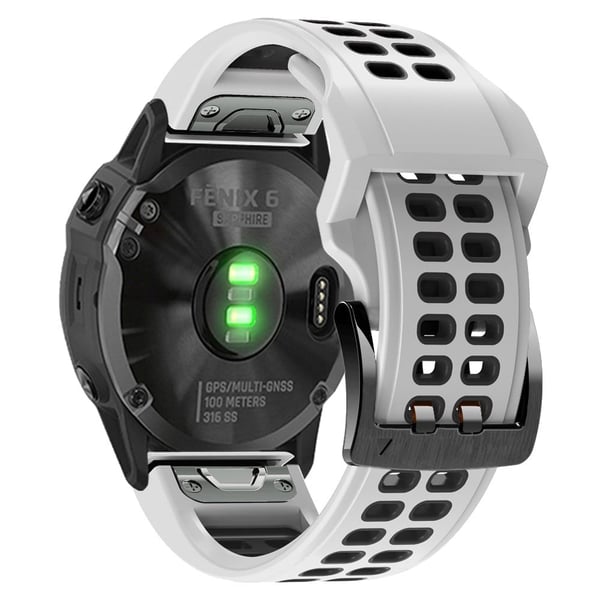 KALEBOL KLB-SSSPKGJ-001 Garmin QuickFit 26 mm klokkerem med pustende silikonrem med doble radhull - Hvit + Svart